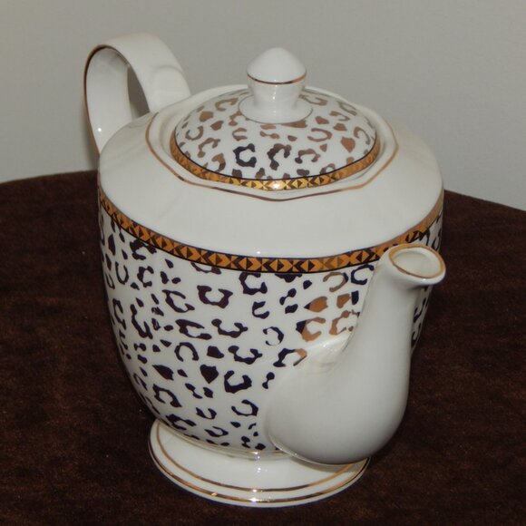 GRACE TEAWARE Fine Porcelain Luxury Gold & White Leopard Print Teapot w/ Lid New - Picture 4 of 7